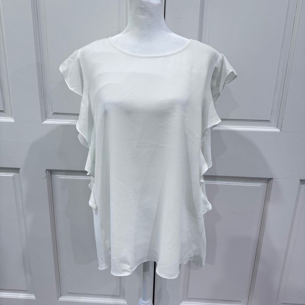 CeCe Cream Flutter Sleeve Blouse, size L